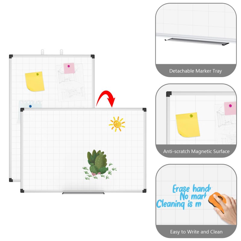 XBoard Magnetic Dry Erase Whiteboard with Lines 36 x 24 Inch, 3' x 2' Double Sided Hanging White Board Planner for Wall | Grid Lined White Board + Message Presentation Board - Image 3